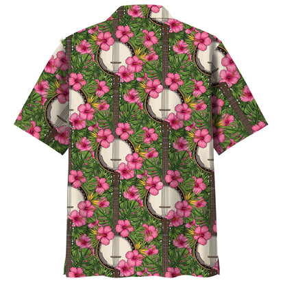 7 String Banjo Tropical Hawaiian Shirt - L - hawaiian shirt