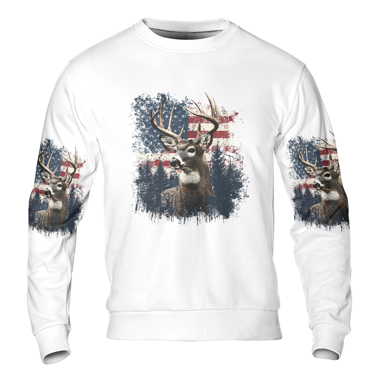 Vintage Patriotic Deer American Flag All Over Print Shirt
