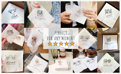 Custom Pet Napkins for Wedding, Personalized Dog and Cat Portrait from Photo, Dog Cocktail Engagement Serviettes, Pet Cocktail Napkins