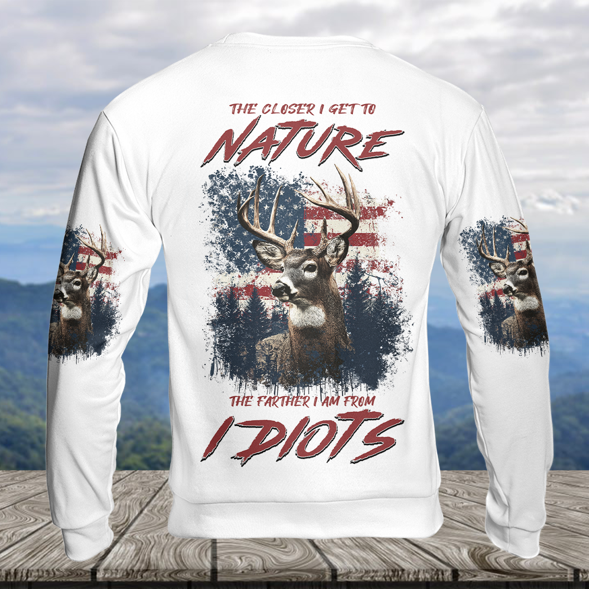 Vintage Patriotic Deer American Flag All Over Print Shirt
