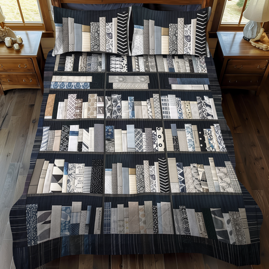 Echoes of Ink 3-Piece Quilted Bedding Set - Single (59" x 70")