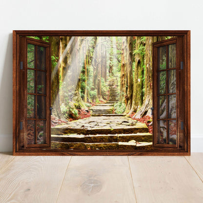 Woodland Forest By The Window Canvas Wall Art