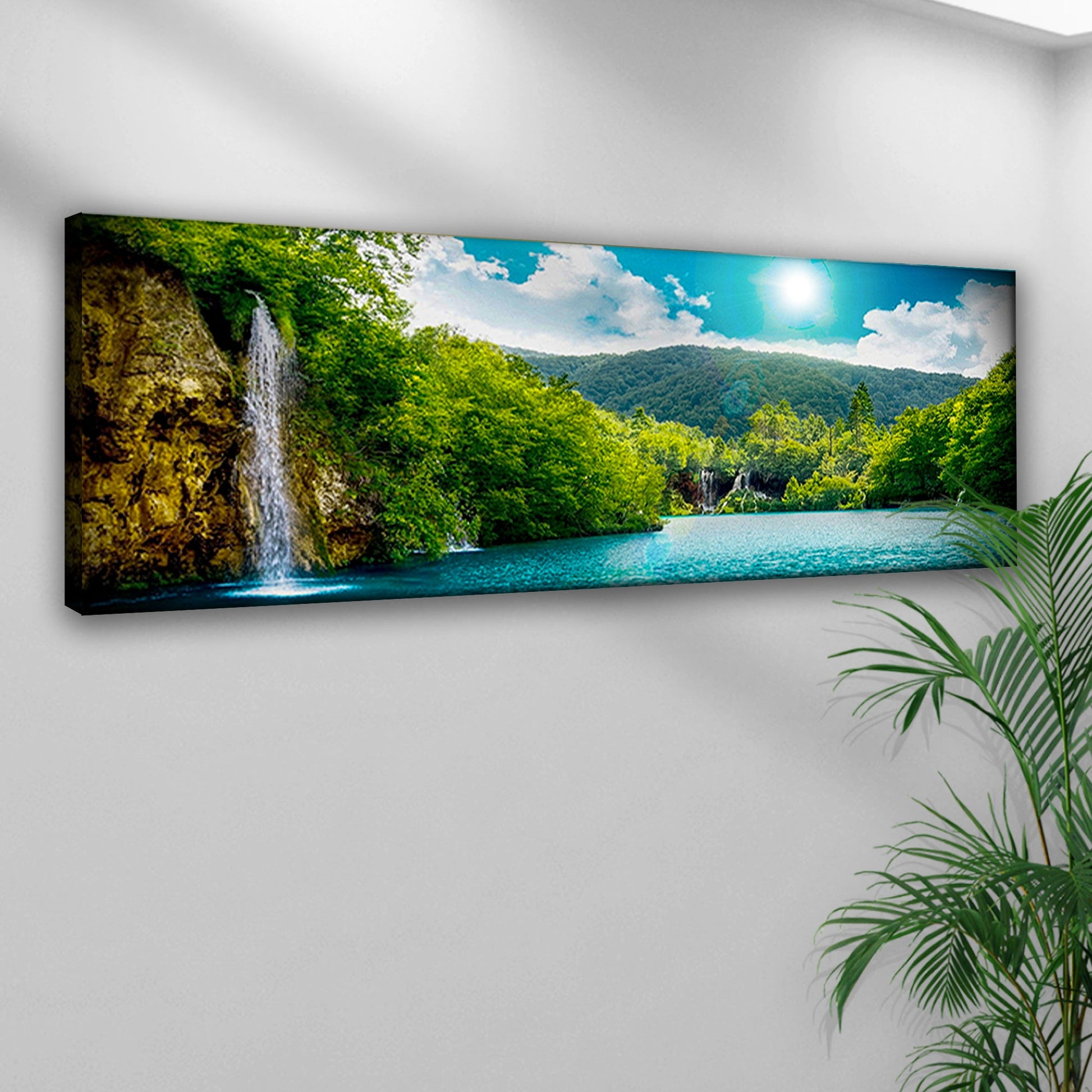 Green Forest Mountain Waterfall Canvas Wall Art