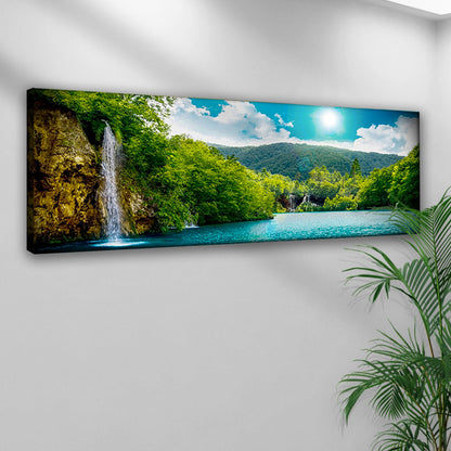 Green Forest Mountain Waterfall Canvas Wall Art