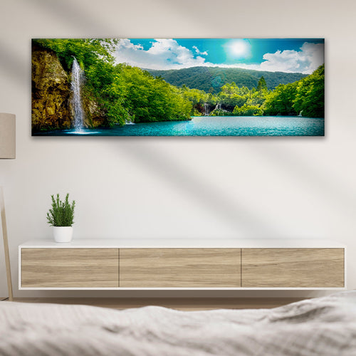 Green Forest Mountain Waterfall Canvas Wall Art