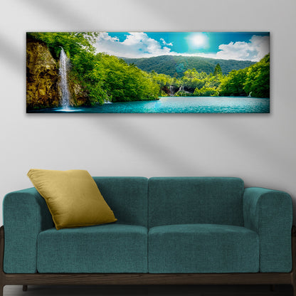 Green Forest Mountain Waterfall Canvas Wall Art