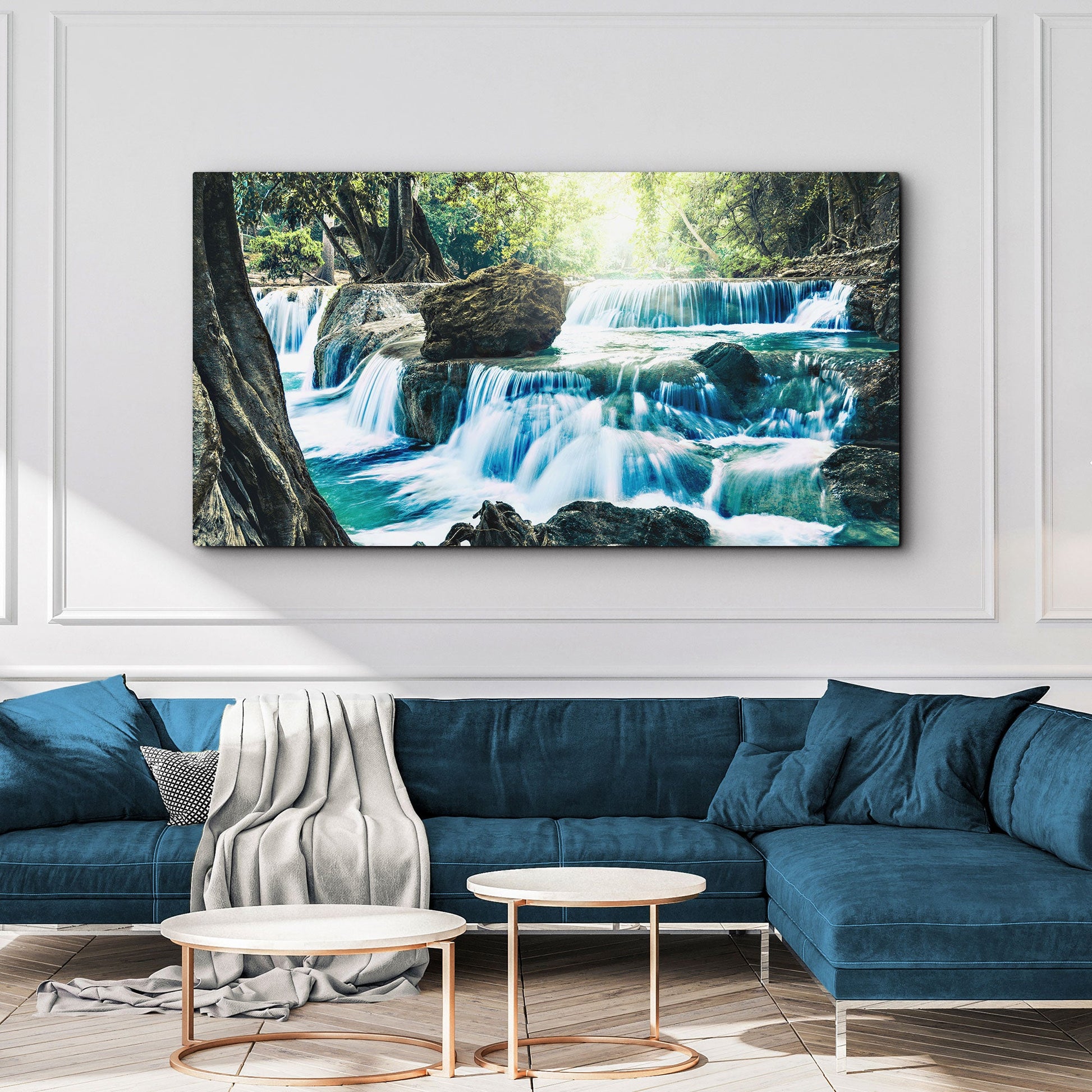 Flowy Forest River Waterfall Canvas Wall Art