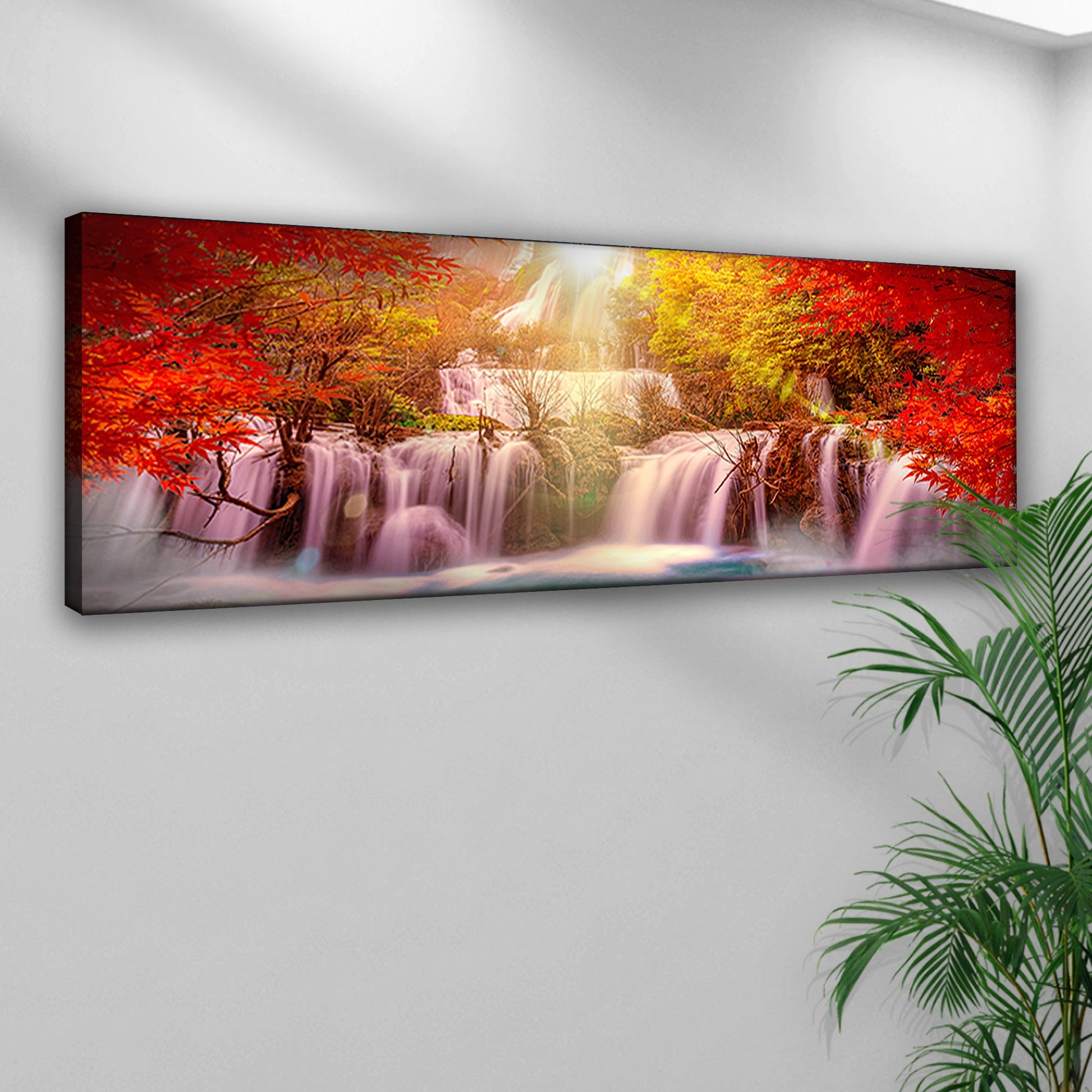Red Autumn Waterfall Canvas Wall Art