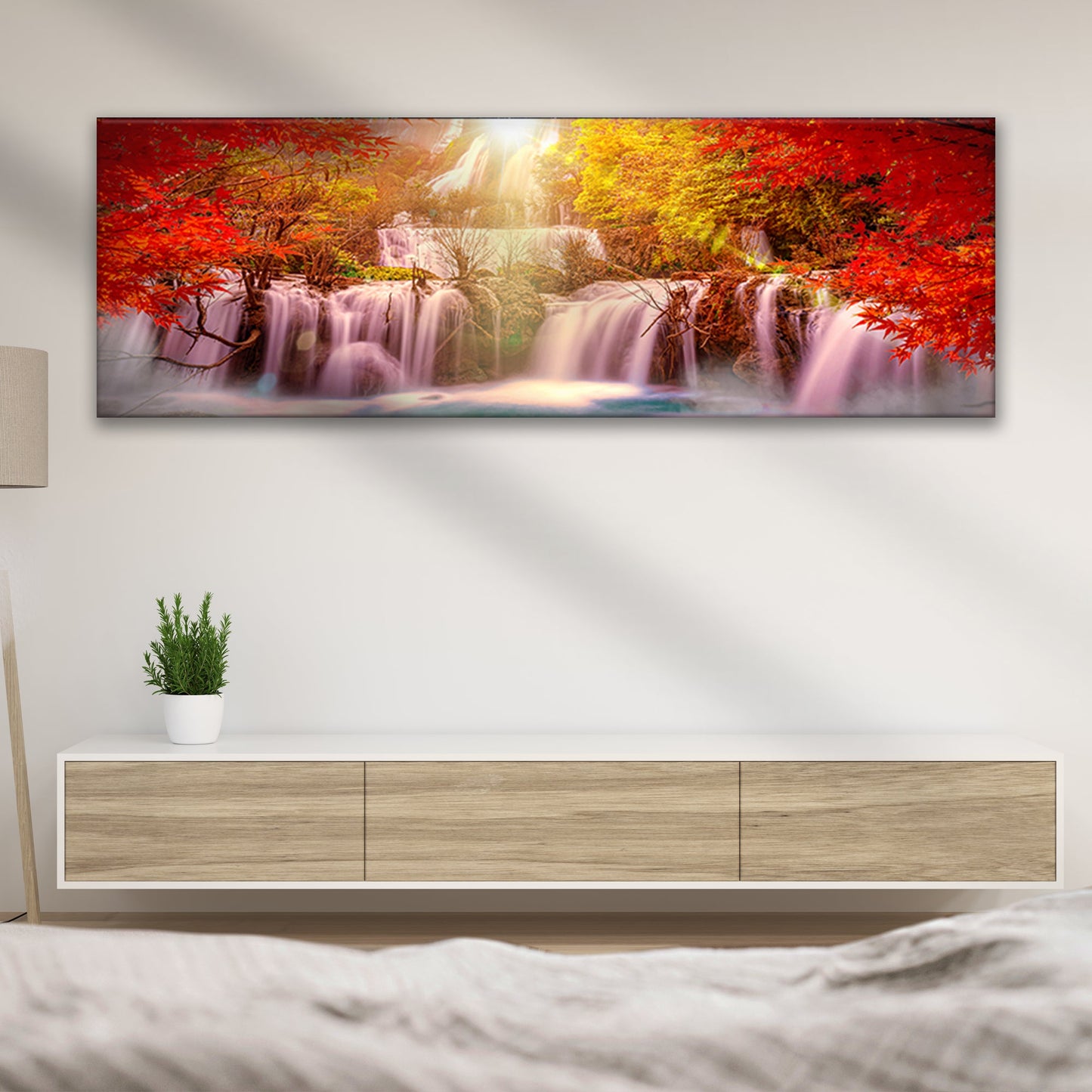 Red Autumn Waterfall Canvas Wall Art