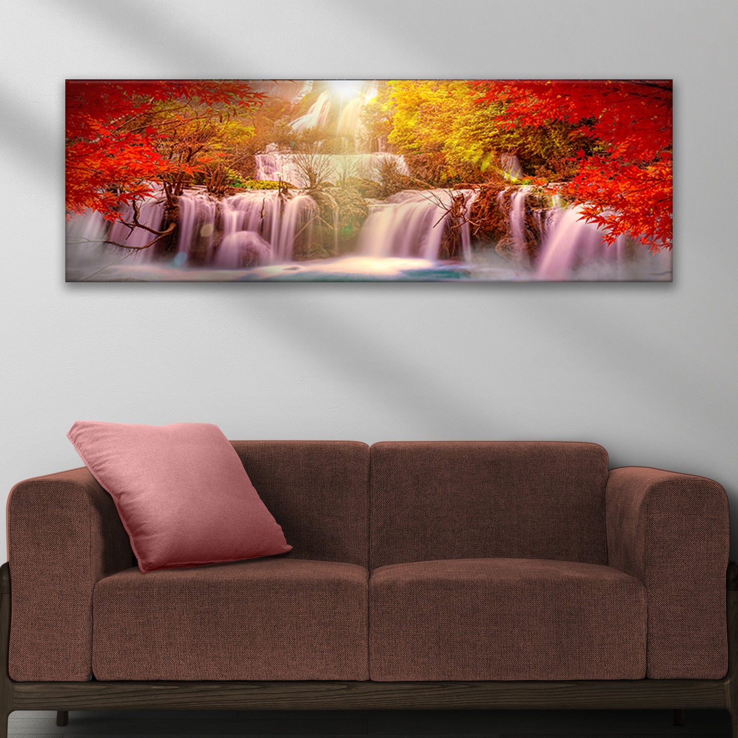 Red Autumn Waterfall Canvas Wall Art
