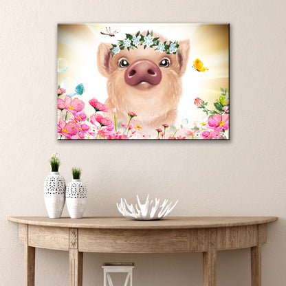 Flower Crown Pig Canvas Wall Art