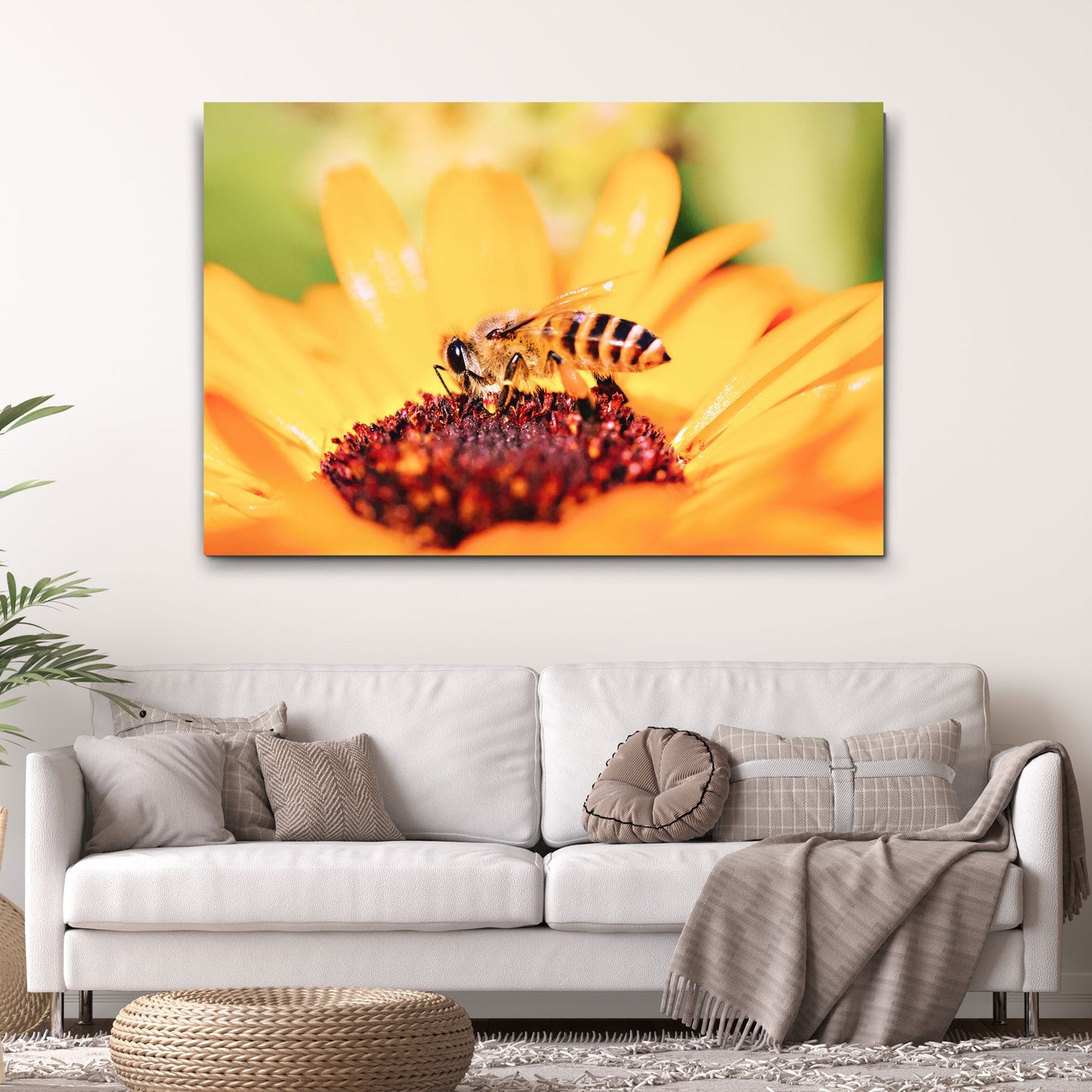 Yellow Sunflower Bee Canvas Wall Art