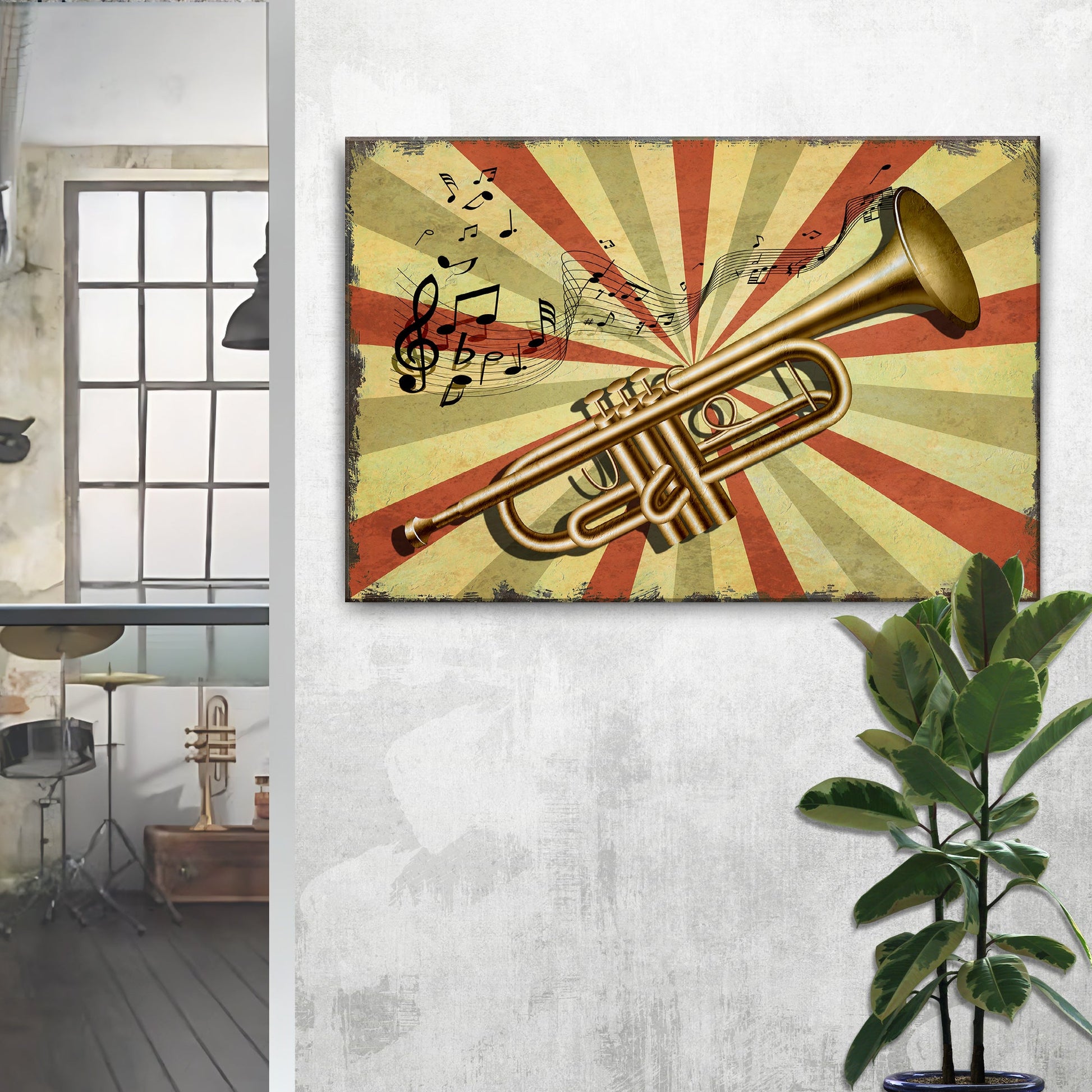 Trumpet Retro Canvas Wall Art