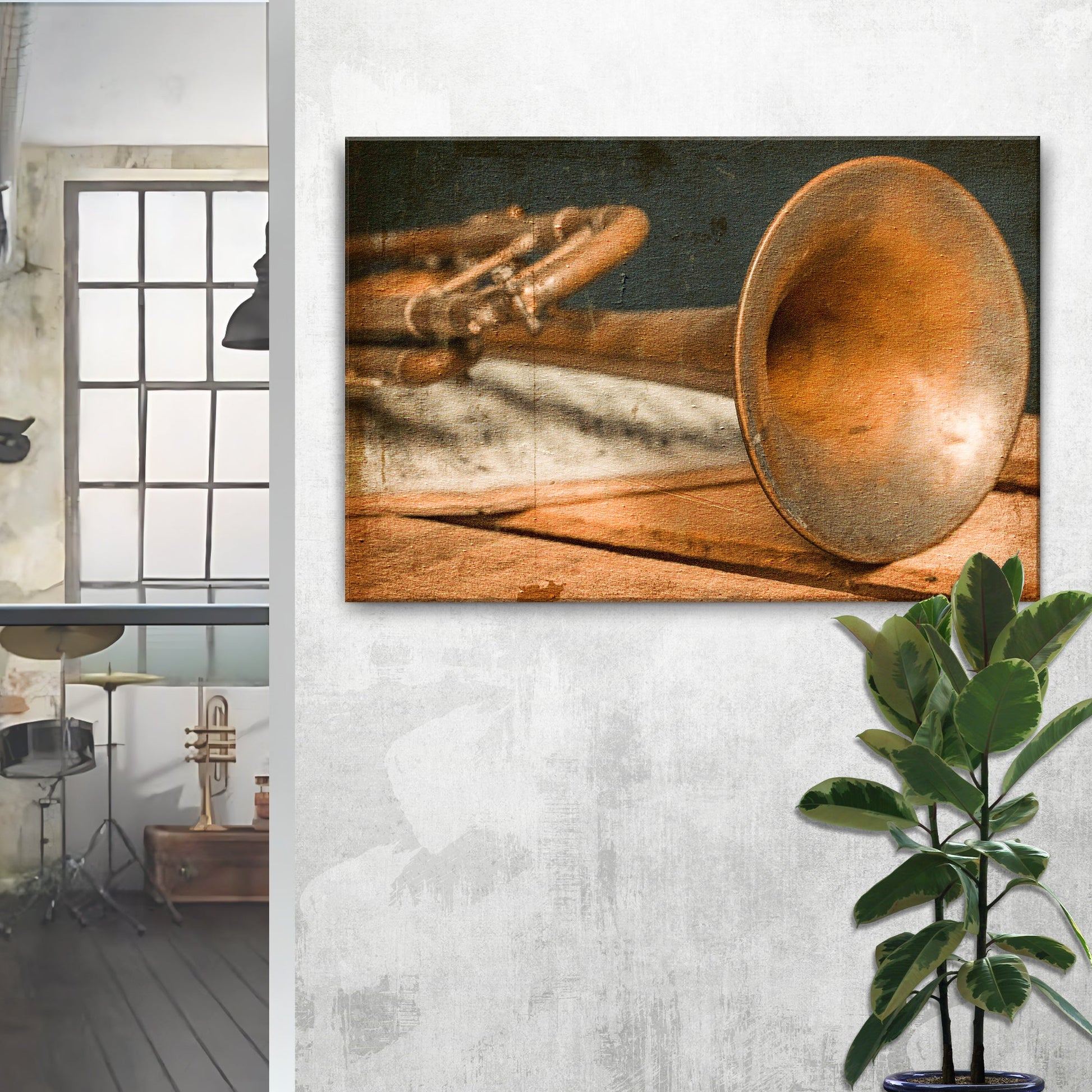 Trumpet Rustic Canvas Wall Art