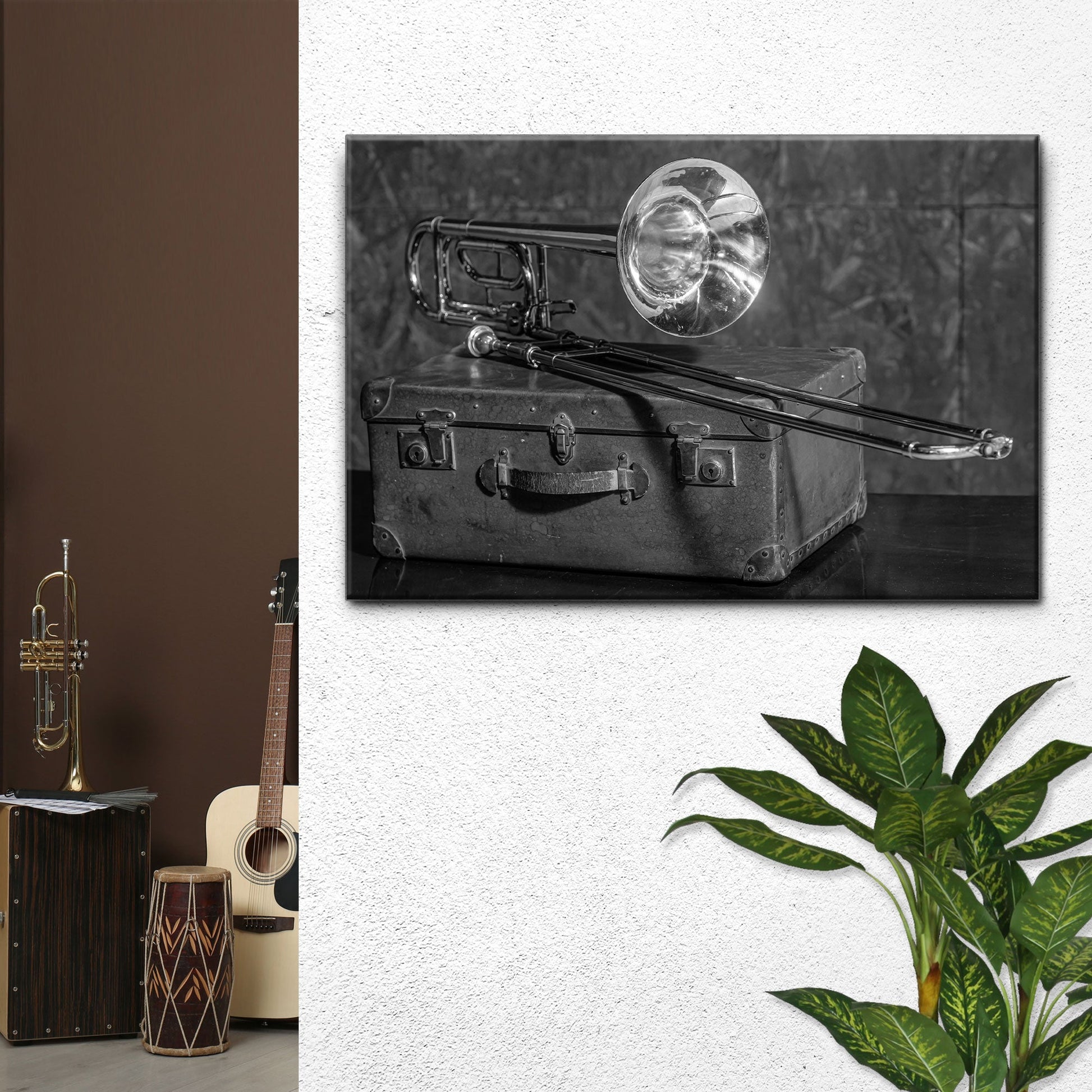 Trombone Monochrome Canvas Wall Art