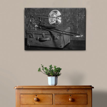 Trombone Monochrome Canvas Wall Art