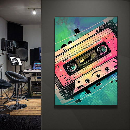 Music Equipment Cassette Tape Pop Art Canvas Wall Art
