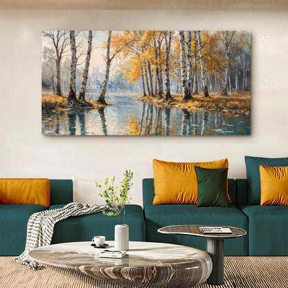 Birch Woods Golden Reflections Metal Wall Art