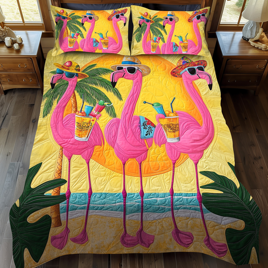 Adorable Flamingo 3-Piece Quilted Bedding Set - Single (59" x 70")