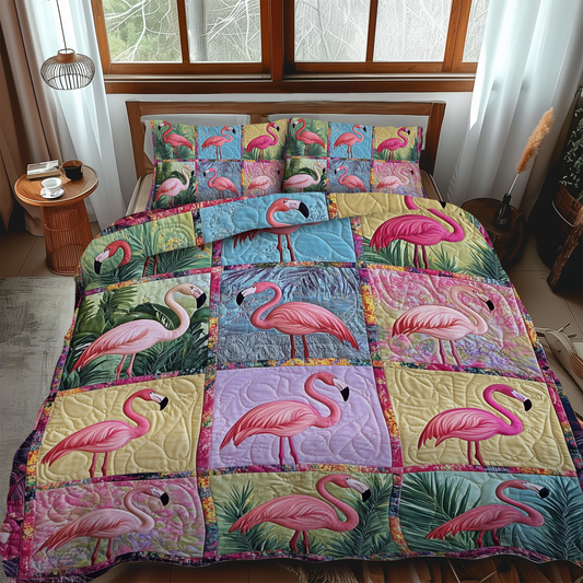 Adorable Flamingo 3-Piece Quilted Bedding Set - Single (59" x 70")