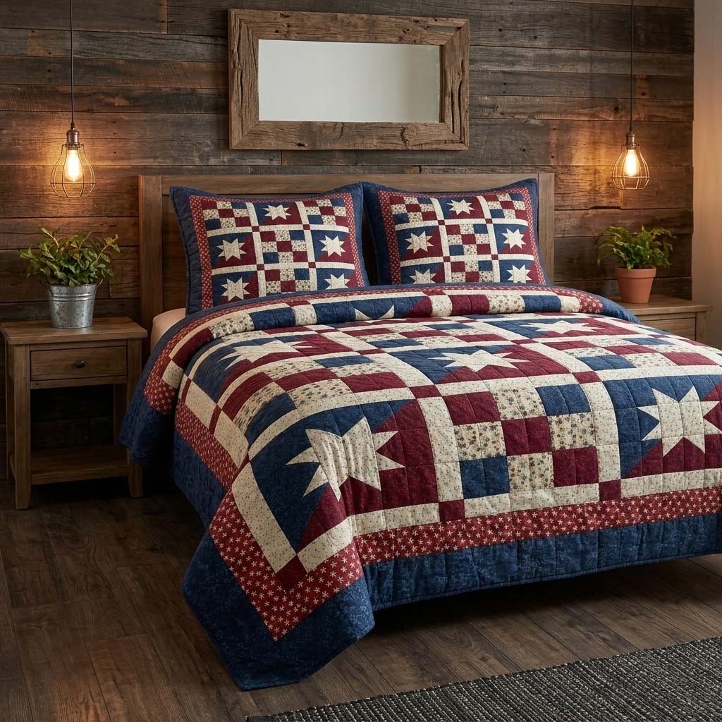 Single (59'' x 70'') /Antique Star Charms 3-Piece Quilted Bedding Set