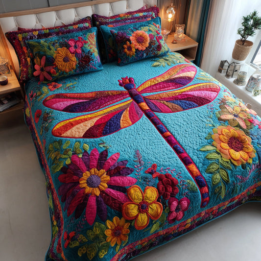 Aqua Dragonfly 3-Piece Quilted Bedding Set - Single (59" x 70")