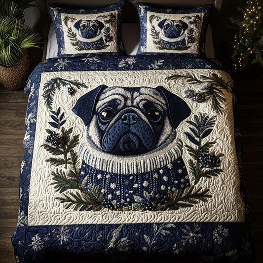 Arctic Pug 3-Piece Quilted Bedding Set - Single (59" x 70")
