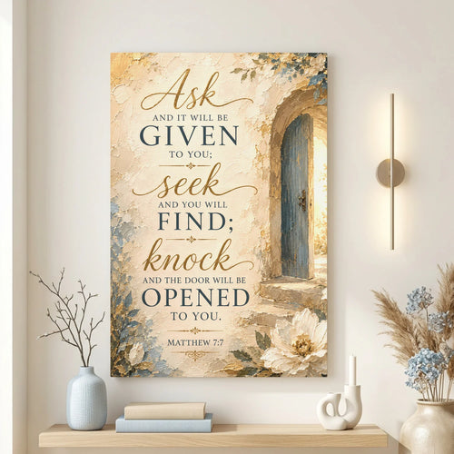 Decorative wall art with inspirational quote and floral design in a home setting.