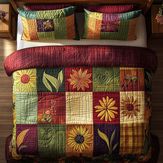 Autumn Blossom Joy 3-Piece Quilted Bedding Set - Single (59" x 70")