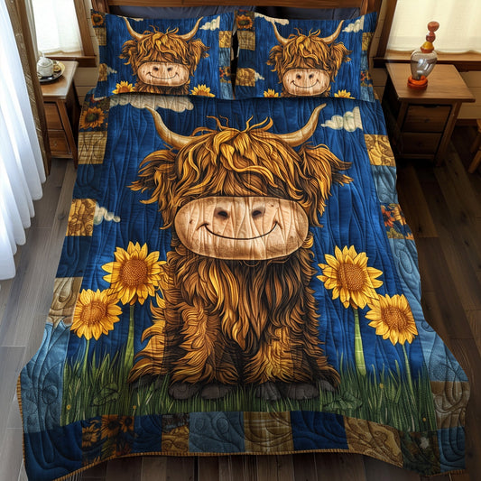 Baby Highland Cow 3-Piece Quilted Bedding Set - Single (59" x 70")