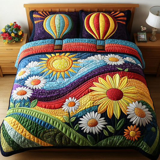 Balloons of Sunshine 3-Piece Quilted Bedding Set - Single (59" x 70")