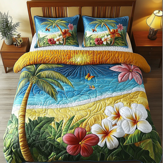 Beach Blossom 3-Piece Quilted Bedding Set - Single (59" x 70")