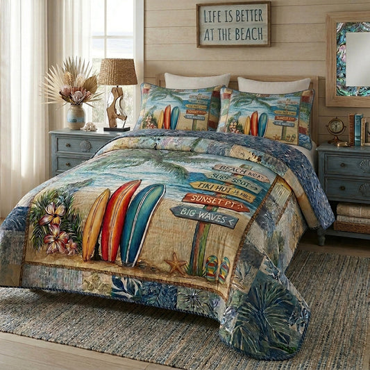 Beach Sign 3-Piece Quilted Bedding Set - Single (59" x 70")