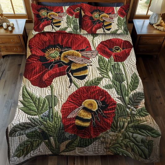 Bee-Kised Blooms 3-Piece Quilted Bedding Set - Single (59" x 70")