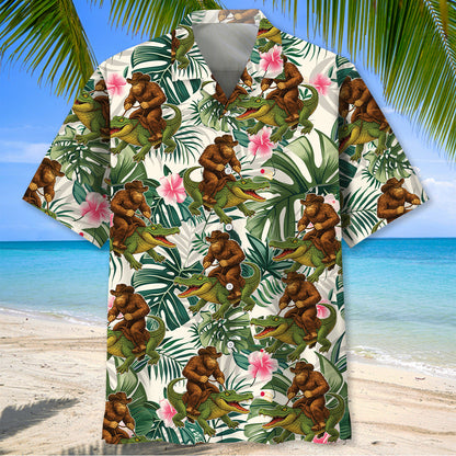 Bigfoot Green Cowboy with Crocodile Tropical Hawaiian Shirt - M - hawaiian shirt