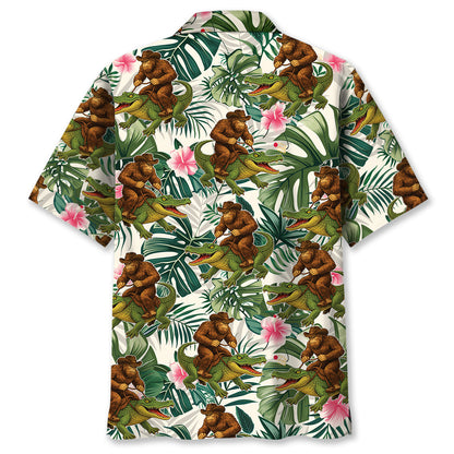 Bigfoot Green Cowboy with Crocodile Tropical Hawaiian Shirt - L - hawaiian shirt