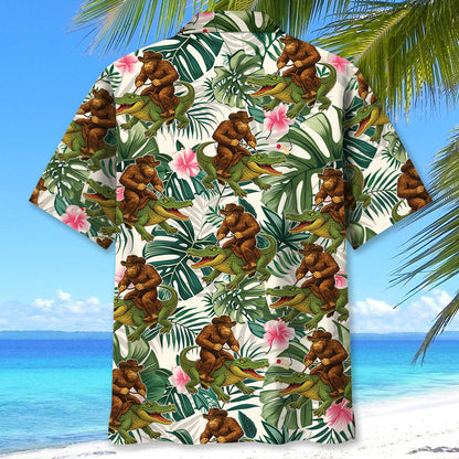 Bigfoot Green Cowboy with Crocodile Tropical Hawaiian Shirt - XL - hawaiian shirt