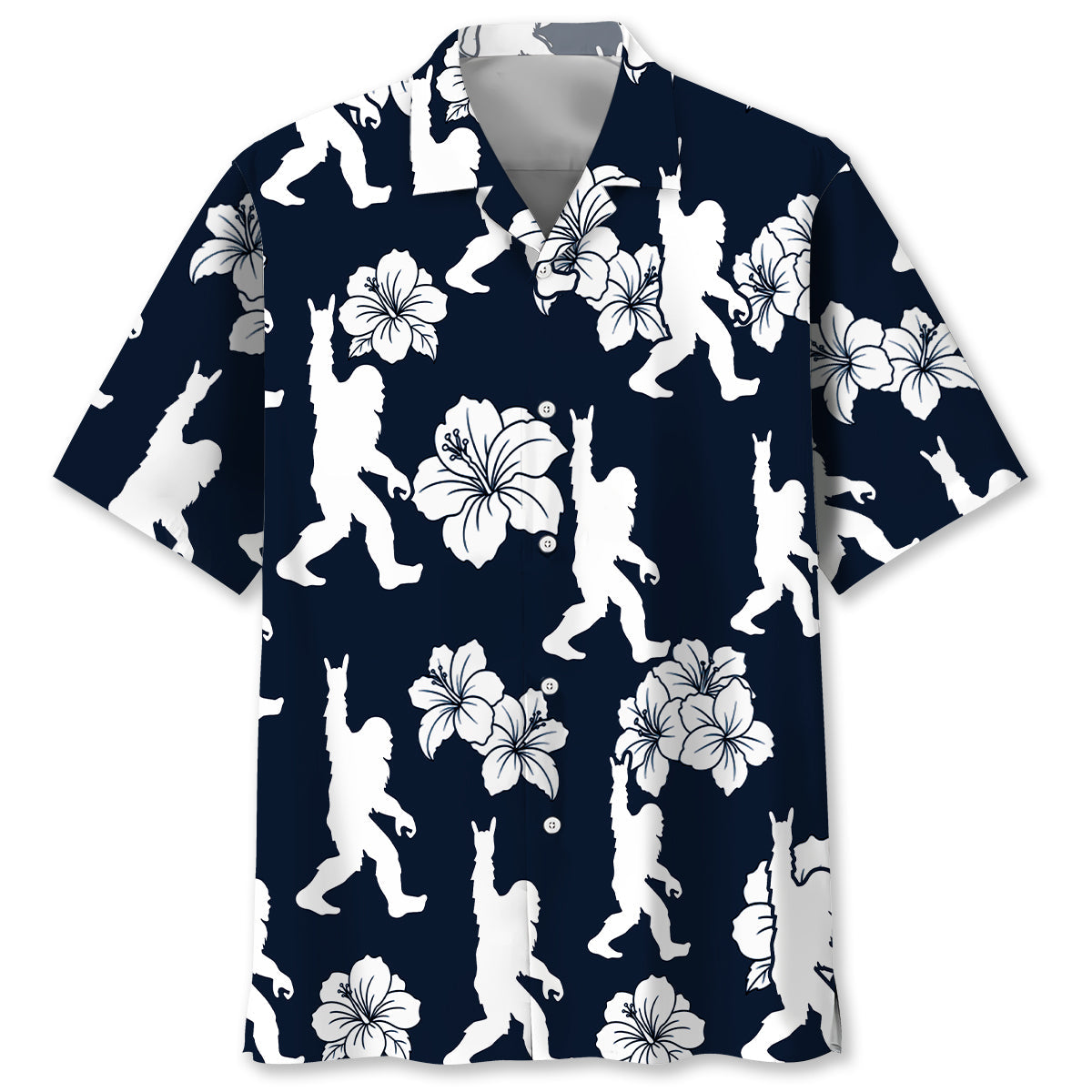 Bigfoot Rock and Roll Hibiscus Flowers Hawaiian Shirt - S - hawaiian shirt