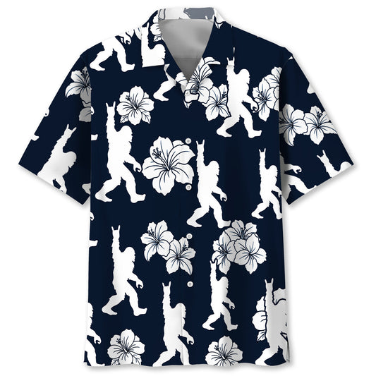 Bigfoot Rock and Roll Hibiscus Flowers Hawaiian Shirt