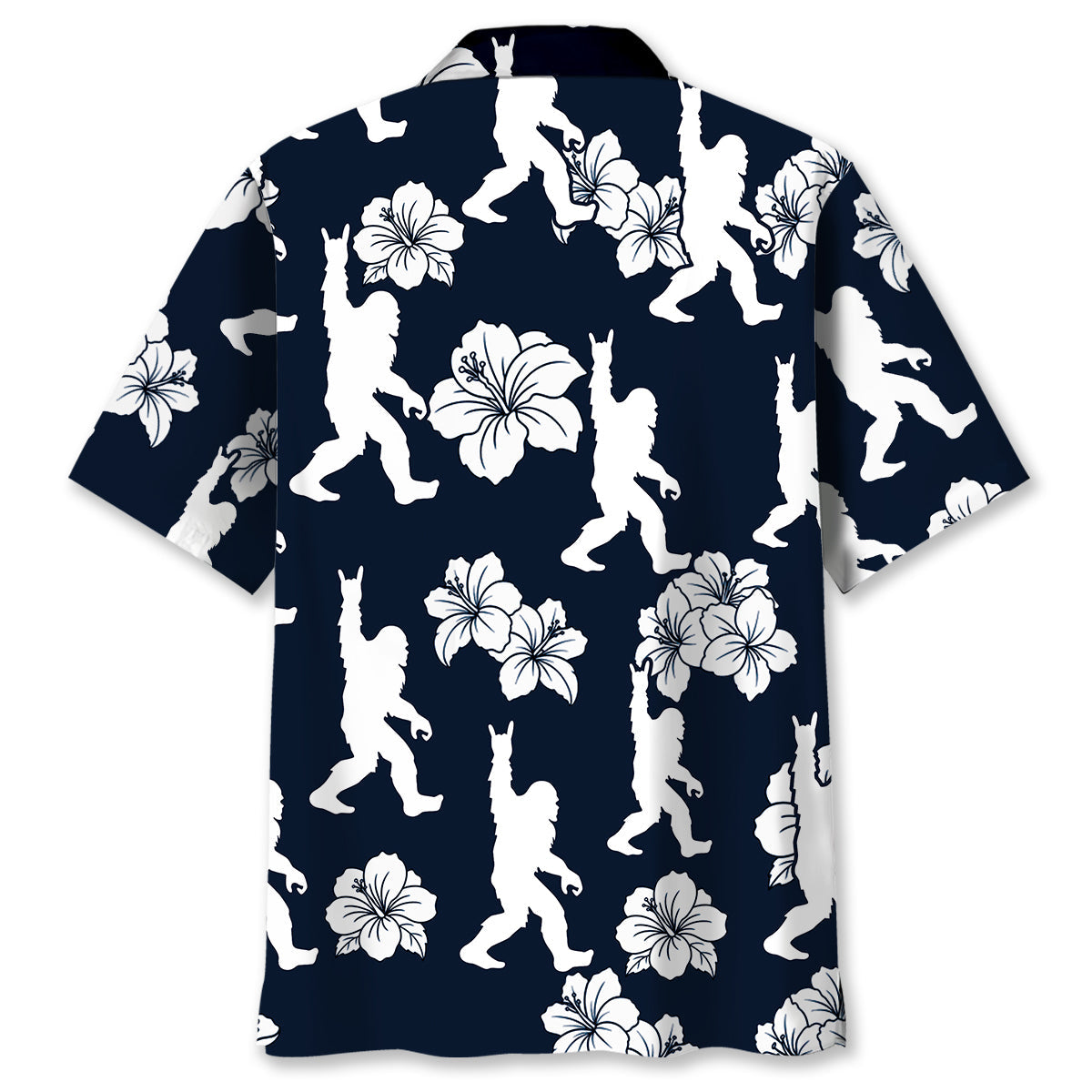Bigfoot Rock and Roll Hibiscus Flowers Hawaiian Shirt - L - hawaiian shirt