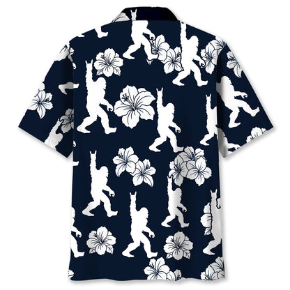 Bigfoot Rock and Roll Hibiscus Flowers Hawaiian Shirt - L - hawaiian shirt