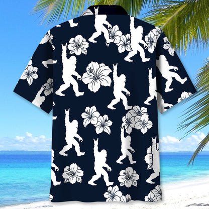 Bigfoot Rock and Roll Hibiscus Flowers Hawaiian Shirt - XL - hawaiian shirt