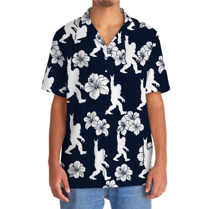 Bigfoot Rock and Roll Hibiscus Flowers Hawaiian Shirt - 2XL - hawaiian shirt