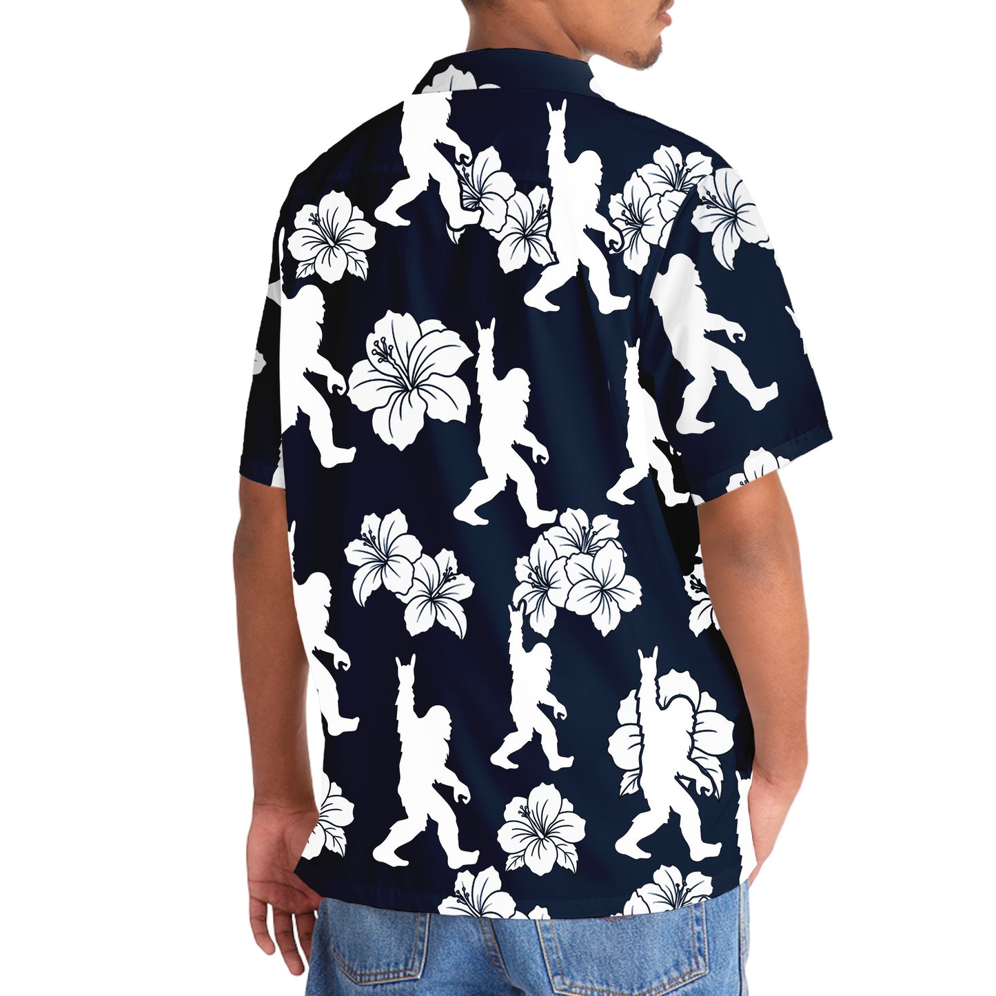 Bigfoot Rock and Roll Hibiscus Flowers Hawaiian Shirt - 3XL - hawaiian shirt