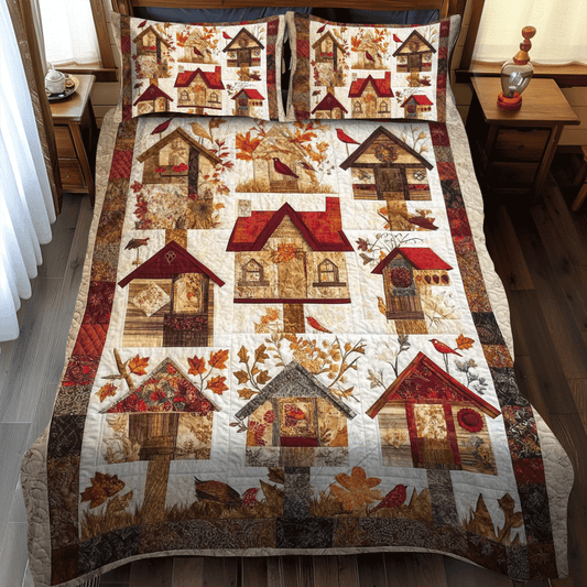 Bird House Thanksgiving 3-Piece Quilted Bedding Set - Single (59" x 70")