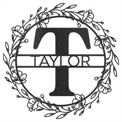 Custom Floral Wreath Family Name Steel Wall Decor