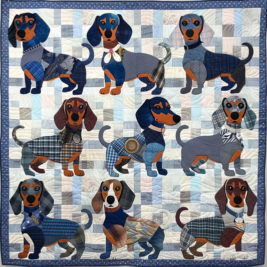 Blue Dachshunds Quilted Blanket - Throw (55" x 60")
