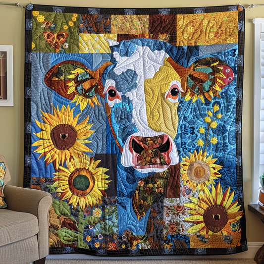 Blue Sky Cow Quilted Blanket - Throw (55" x 60")