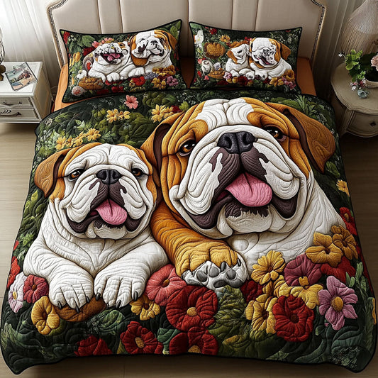 Bulldog Snuggles 3-Piece Quilted Bedding Set - Single (59" x 70")