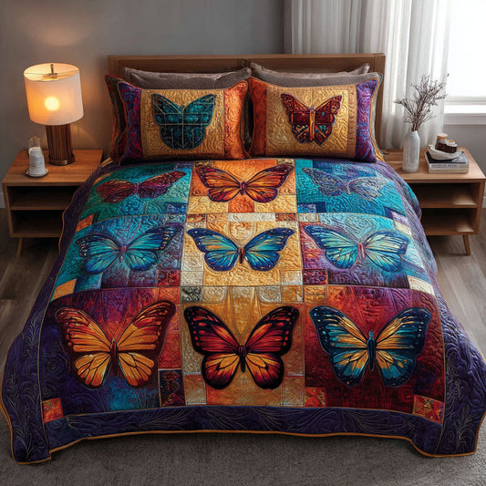 Butterfly Harmony 3-Piece Quilted Bedding Set - Single (59" x 70")